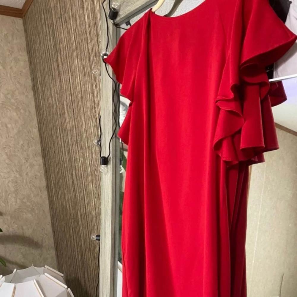 Zara Red Ruffle Dress Keyhole Back - Picture 4 of 6
